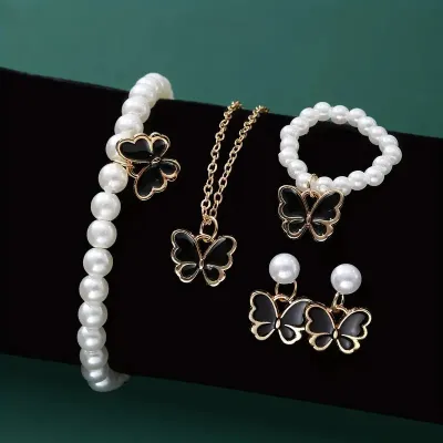 5pcs Butterfly & Pearl Design Necklace set